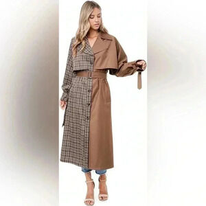 Tov Colorblock Plaid Classic Trench Coat